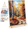Framed Paint by Numbers Kit for Adults - Fall Forest Adult Paint by Number Kits on Canvas with Easel, DIY Autumn Landscape Paint by Number Framed Canvas for Home Wall Decor 8x12 Inch